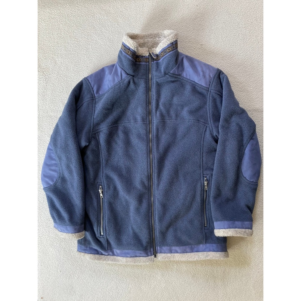 Vintage Cabela's Women Small Fleece Jacket Blue Sherpa Lined Southwestern Trim